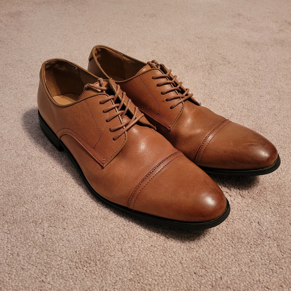 La Milano Mens Classic Dress Shoes Lace Up Genuine Leather Cognac Brown 10.5